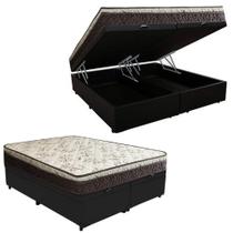 Cama Box Baú Queen Suede Bipartido + Colchão Elegance Ortopédico Espuma D33 63x158x198 preto
