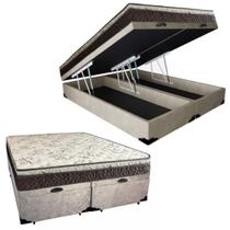 Cama Box Baú Queen Suede Bipartido + Colchão Elegance Ortopédico Espuma D33 Extra Firme 158x198x63