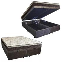 Cama Box Baú Queen Suede Bipartido + Colchão Elegance Ortopédico Espuma D33 Extra Firme 63x158x198
