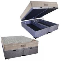 Cama Box Baú Queen Suede Bipartido + Colchão Ortobom Airtech Molas Ensacadas 158x198x65