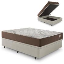 Cama Box Baú Revestimento Sintético Linho Areia 138x188 com Colchão Casal Relax Adorabile Molas Ensacadas Ecoflex