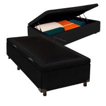 Cama Box Bau Solteirão Blindado Nature Preto 96x203
