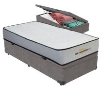 Cama Box Baú Solteirão Cinza e Colchão Orthopedic D33 V-Tech