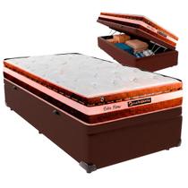 Cama Box Baú Solteirão e Colchão Esplendor Molas Ensacadas Luckspuma Marrom