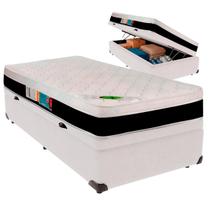 Cama Box Baú Solteirão e Colchão Roma Molas Ensacadas Luckspuma Branco Cama Box Baú Solteirão e Colchão Roma Molas Ensacadas Luckspuma Branco
