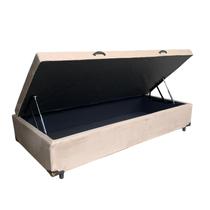 Cama Box Baú Solteirão King Suede Bege Com Pistão A Gás, Imperium do Sono Cama Box Baú Solteirão King Suede Bege Com Pistão A Gás, Imperium do Sono
