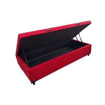 Cama Box Baú Solteirão King Suede Vermelho, Imperium do Sono, Com Pistão A Gás, Espaço Extra para Armazenar