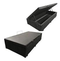 Cama Box Baú Solteirão Suede Preto com Pistões a gás 0.96x2.03