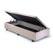 Cama Box Baú Solteirinho 78x188x42cm Linho Bege com Pistão a Gás