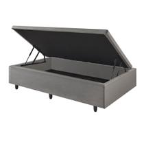 Cama Box Baú Solteirinho 78x188x42cm Linho Cinza com Pistão a Gás