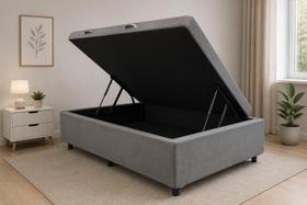 Cama Box Baú Solteiro 188X88 material sintético e Suede.