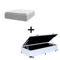 Cama Box Baú Solteiro 88 Sintético Branco Com Colchão Nazar Viscoeslástico D33 Cinza