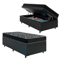 Cama Box Baú Solteiro 88 Sintético Preto com Colchão de Espuma D20 - Tampo Preto 12cm Cama Box Baú Solteiro 88 Sintético Preto com Colchão de Espuma D20 - Tampo Preto 12cm