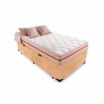 Cama Box Baú Solteiro 88 Suede Bege com Colchão Pillow Angel Molas Ensacadas 63x88x188