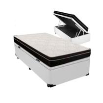 Cama Box Baú Solteiro 88 Tecido Sintético Branco Com Colchão Paris De Molas Ensacadas Preto 66x88x188 Cama Box Baú Solteiro 88 Tecido Sintético Branco Com Colchão Paris De Molas Ensacadas Preto 66x88x188