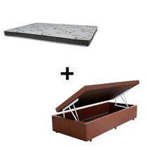 Cama Box Baú Solteiro 88 Tecido Sintético Marrom Com Colchão Miller - 100% Espuma - D33 Cinza 54x88x188