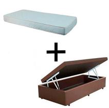 Cama Box Baú Solteiro 88 - Tecido Sintético Marrom com Colchão Munique Bello Box - 100% Espuma - D33 Branco 55x88x188 Cama Box Baú Solteiro 88 - Tecido Sintético Marrom com Colchão Munique Bello Box - 100% Espuma - D33 Branco 55x88x188