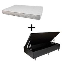 Cama Box Baú Solteiro 88 Tecido Sintético Preto Com Colchão Solteiro Roma Espuma D45 Bege 55x88x188