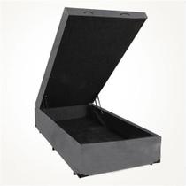 Cama Box Baú Solteiro Abertura Frontal 88x188x040 Premium Sued Cinza - D10 PLUS