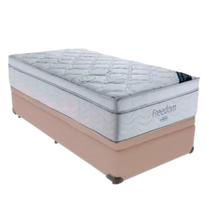 Cama Box Baú Solteiro Bege Camurça + Colchão De Molas Freedom - 88x188x71