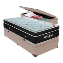 Cama Box Baú Solteiro Bege e Colchão Elegant Superpocket Molas ensacadas Ortobom