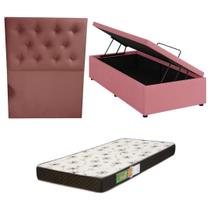 Cama Box Baú Solteiro Blindada com Colchão Solteiro Espuma D20 12cm Kit Completo com Cabeceira Botonê Diversas Cores