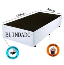 Cama Box Baú Solteiro Blindado Sintético Branco com pistão a gas
