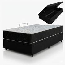 Cama Box Baú Solteiro Blindado Suede Preto Colchão Solteiro 22cm Cama Box Baú Solteiro Blindado Suede Preto Colchão Solteiro 22cm
