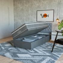 Cama Box Baú Solteiro Cinza + Colchão Paris Molas Cinza