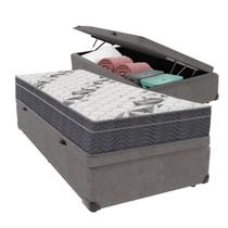 Cama Box Baú Solteiro Cinza e Colchão Airtech 100 D33 Ortobom