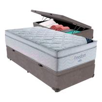 Cama Box Baú Solteiro Cinza e Colchão Freedom Molas Ensacadas Ortobom