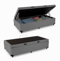 Cama Box Baú Solteiro, Cinza Sintético. RC