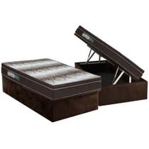 Cama Box Baú Solteiro: Colchão Anatômico Ortobom Ortopédico Light + Base CRC Suede Brown(88x188)