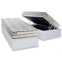 Cama Box Baú Solteiro: Colchão Anatômico Paropas D33 Pasquale Plus + Base CRC Linhão White (88x188)