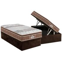 Cama Box Baú Solteiro: Colchão Anatômico Probel D33 / EP Guarda Costas PróIntense Plus Pillow Top + Base CRC Suede Brown(88x188)