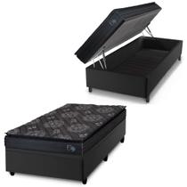 Cama Box Baú Solteiro Colchão Com Molas Ensacadas City Pillow Top 88x188x64cm Preto Hellen Cama Box Baú Solteiro Colchão Com Molas Ensacadas City Pillow Top 88x188x64cm Preto Hellen