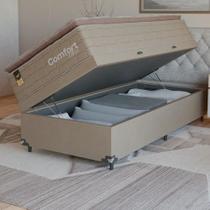 Cama Box Baú Solteiro Colchão Comfort Class Pillow Top Bege suede Bege Cama Box Baú Solteiro Colchão Comfort Class Pillow Top Bege suede Bege