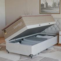 Cama Box Baú Solteiro Colchão Comfort Class Pillow Top Bege suede Branco Cama Box Baú Solteiro Colchão Comfort Class Pillow Top Bege suede Branco
