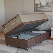 Cama Box Baú Solteiro Colchão Comfort Class Pillow Top Bege suede Marrom Cama Box Baú Solteiro Colchão Comfort Class Pillow Top Bege suede Marrom