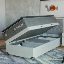 Cama Box Baú Solteiro Colchão Comfort Class Pillow Top Cinza suede Branco Cama Box Baú Solteiro Colchão Comfort Class Pillow Top Cinza suede Branco