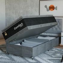 Cama Box Baú Solteiro Colchão Comfort Class Pillow Top Preto suede Cinza Cama Box Baú Solteiro Colchão Comfort Class Pillow Top Preto suede Cinza