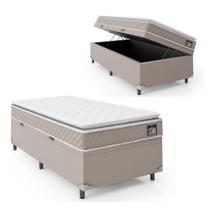 Cama Box Baú Solteiro Colchão D45 com Pillow Top Hellen Strong Bege Suporta até 150kg por Pessoa