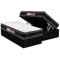 Cama Box Baú Solteiro: Colchão Espuma Castor D33 Black e White Air Double Face Euro Pillow + Base CRC Suede Black(88x188)