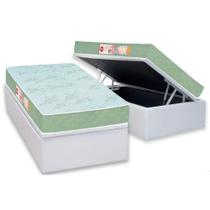 Cama Box Baú Solteiro: Colchão Espuma Castor D33 Sleep Max Duplo + Base CRC Courano White(88x188)