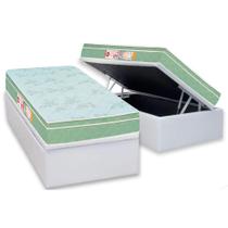Cama Box Baú Solteiro: Colchão Espuma Castor D33 Sleep Max Euro Pillow + Base CRC Courano White(88x188)