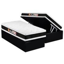 Cama Box Baú Solteiro: Colchão Espuma Castor D45 Black e White Air Double Face + Base CRC Suede Black(88x188)