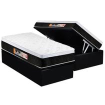 Cama Box Baú Solteiro: Colchão Espuma Castor D45 Black e White Air Euro Pillow + Base CRC Suede Black(88x188)