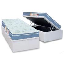 Cama Box Baú Solteiro: Colchão Espuma Castor D45 Sleep Max + Base CRC Courano White(88x188)