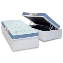 Cama Box Baú Solteiro: Colchão Espuma Castor D45 Sleep Max Duplo + Base CRC Courano White(88x188)