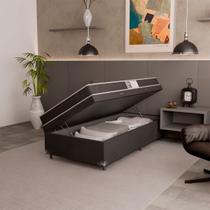 Cama Box Baú Solteiro + Colchão Espuma D20 - 56x88x188cm - Suede Preto
